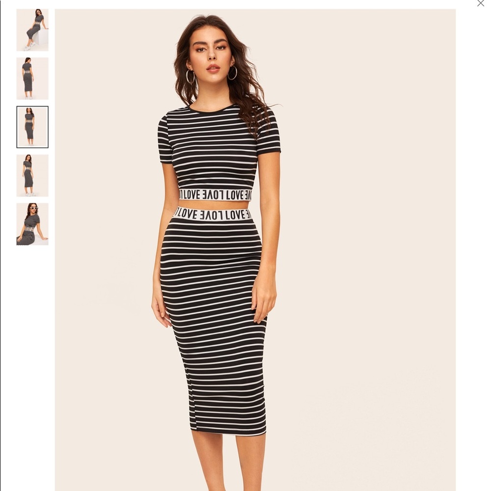 Black& white stripe midi skirt set